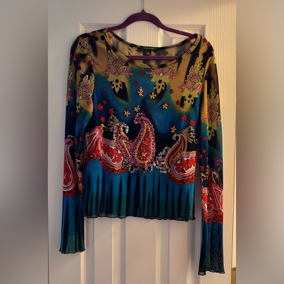 Boston Proper Multicolor Embellished Semi Sheer Top - Picture 1 of 4